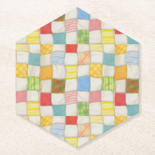 CRAZY QUILT Pointed Hexagon Paper Coasters