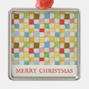 CRAZY QUILT Premium Square Ornament + Text