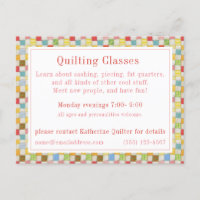 CRAZY QUILT "Quilting Classes" Postcard / Business