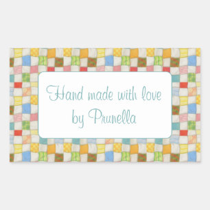 CRAZY QUILT Rectangle "Hand Made" Stickers