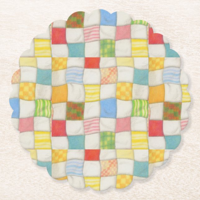 CRAZY QUILT Scalloped Round Paper Coasters (Front)