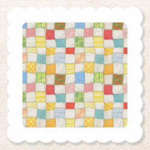 CRAZY QUILT Scalloped Square Paper Coasters White
