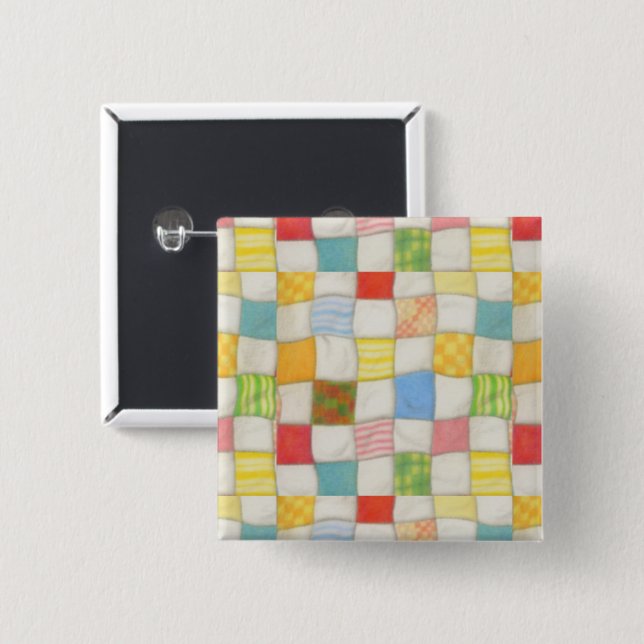 CRAZY QUILT Square Pin Button (Front & Back)