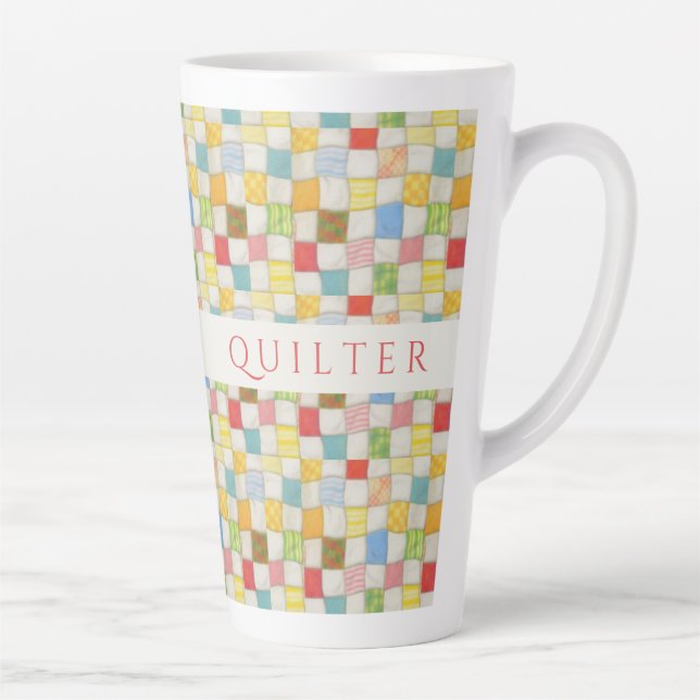 CRAZY QUILT Tall Latte Mug + Initial (Right)