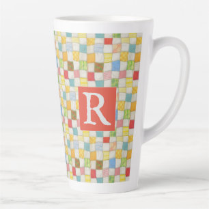 CRAZY QUILT Tall Latte Mug + Text / Red