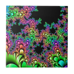 Crazy Rainbow Fractal Ceramic Tile