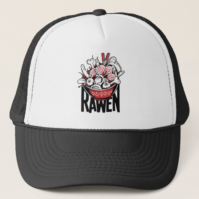 Crazy Ramen Noodle Zombie Design Trucker Hat (Front)