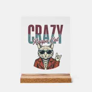 Crazy Rappa Cat Vintage Engraving T-Shirt Design_1 Acrylic Sign
