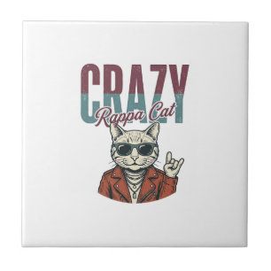 Crazy Rappa Cat Vintage Engraving T-Shirt Design_1 Ceramic Tile