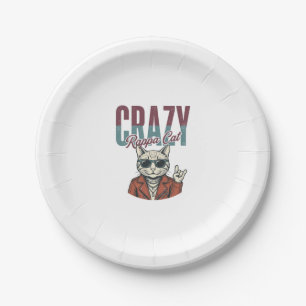 Crazy Rappa Cat Vintage Engraving T-Shirt Design_1 Paper Plate