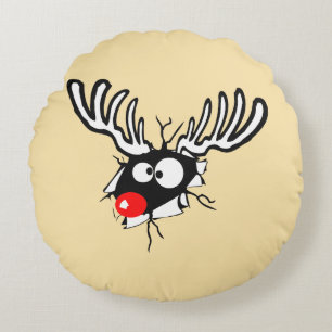 Crazy Red Nosed Reindeer Round Cushion
