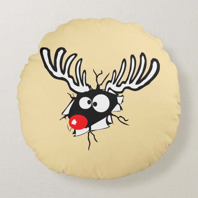 Crazy Red Nosed Reindeer Round Cushion (Front)