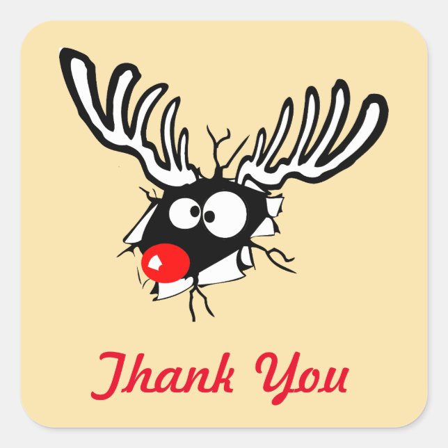 Crazy Red Nosed Reindeer Thank You Square Sticker (Front)