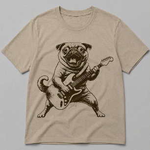 Crazy Rockstar Pug Dog Shredding Electric Guitar T-Shirt