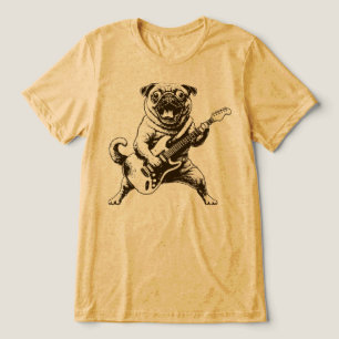 Crazy Rockstar Pug Dog Shredding Electric Guitar Tri-Blend Shirt