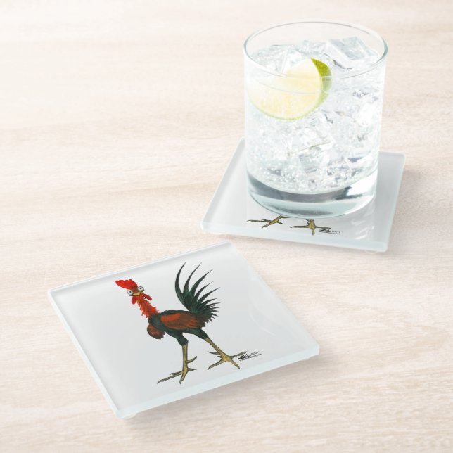 Crazy Rooster Glass Coaster (Angled)