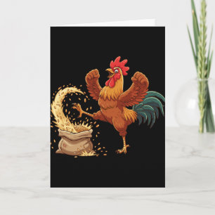 Crazy Rooster Kicking Grain Funny Farm Chicken _1 Card