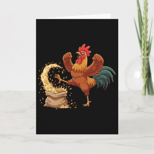 Crazy Rooster Kicking Grain Funny Farm Chicken Card