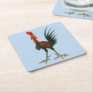 Crazy Rooster Square Paper Coaster