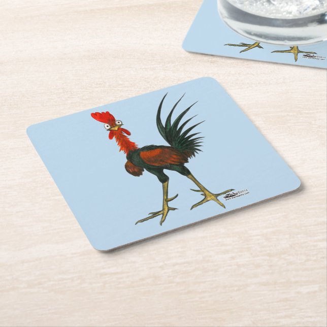 Crazy Rooster Square Paper Coaster (Angled)