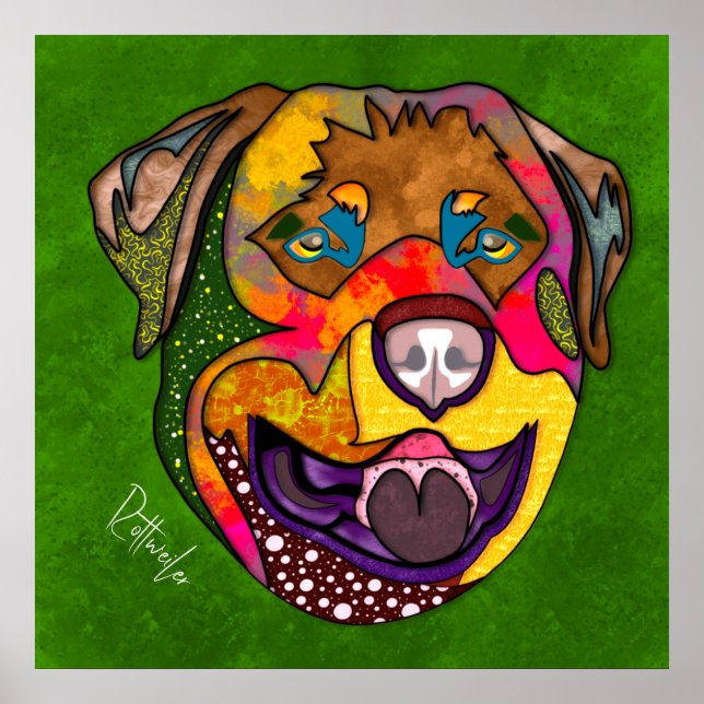 Crazy Rottweiler dog face hand-painted  Poster (Front)