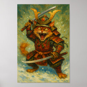 Crazy Samurai Cat Poster