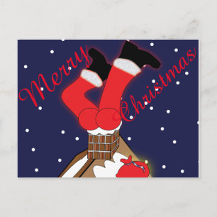 Crazy Santa Stuck in Chimney Post Card