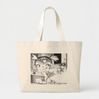 Crazy Sewing Girl Large Tote Bag