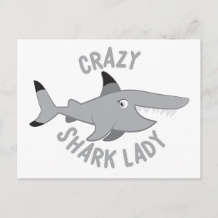 crazy shark lady circle postcard
