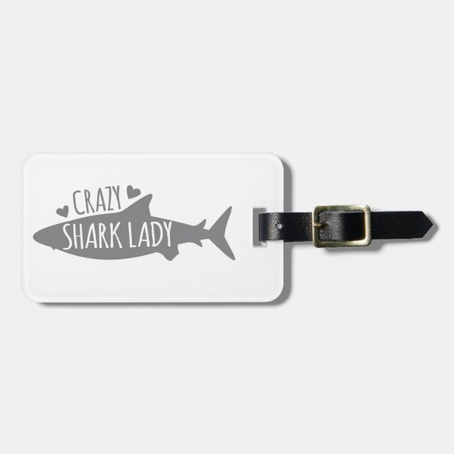 Crazy Shark Lady Luggage Tag (Front Horizontal)