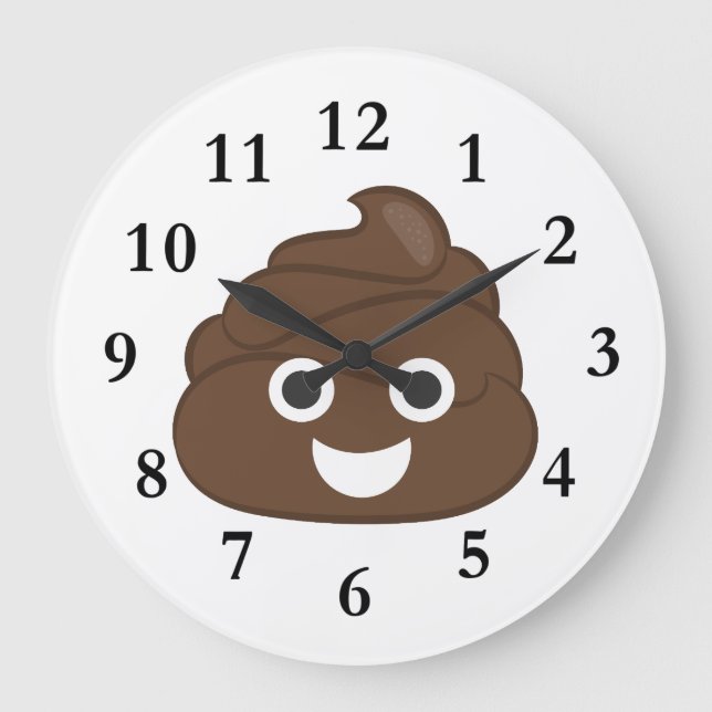 Crazy Silly Brown Poop Emoji Large Clock (Front)