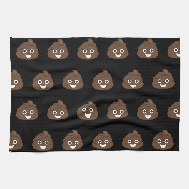 Crazy Silly Brown Poop Emoji Tea Towel (Horizontal)