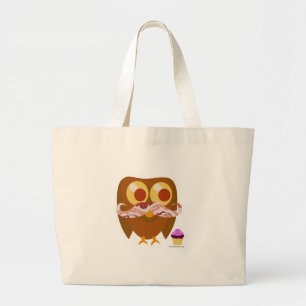 Crazy Silly Moustache Owl Large Tote Bag