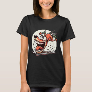 Crazy Ski Dog Cartoon Downhill Winter Humor T-Shirt