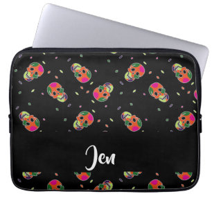 Crazy skulls on black laptop sleeve