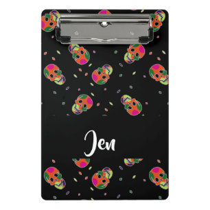 Crazy skulls on black mini clipboard