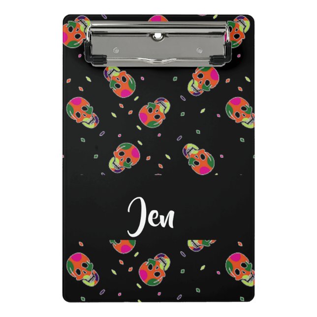 Crazy skulls on black mini clipboard (Front)