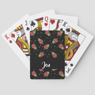 Crazy skulls on black playing cards