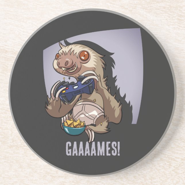 Crazy Sloth Character Quirky Video Games Fan Gift Coaster (Front)