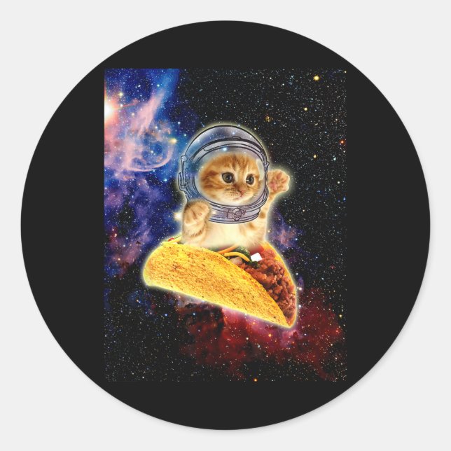 Crazy Space Taco Cat Funny V2  Classic Round Sticker (Front)
