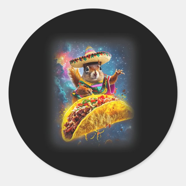 Crazy Space Taco Squirrel Cinco De Mayo Squirrel S Classic Round Sticker (Front)