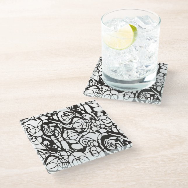 Crazy Spirals Lines black II + your backgr. & idea Glass Coaster (Angled)