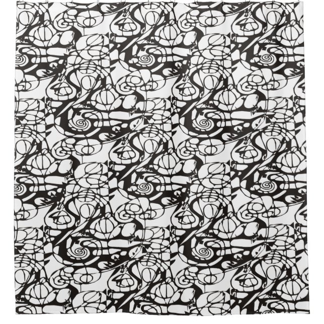 Crazy Spirals Lines black II + your backgr. & idea Shower Curtain (Front)