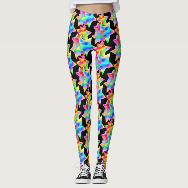 Crazy Star Trip Dazzle Shine Focus Rainbow Galaxy Leggings (Front)