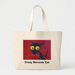 Crazy Stressie Cat Large Tote Bag