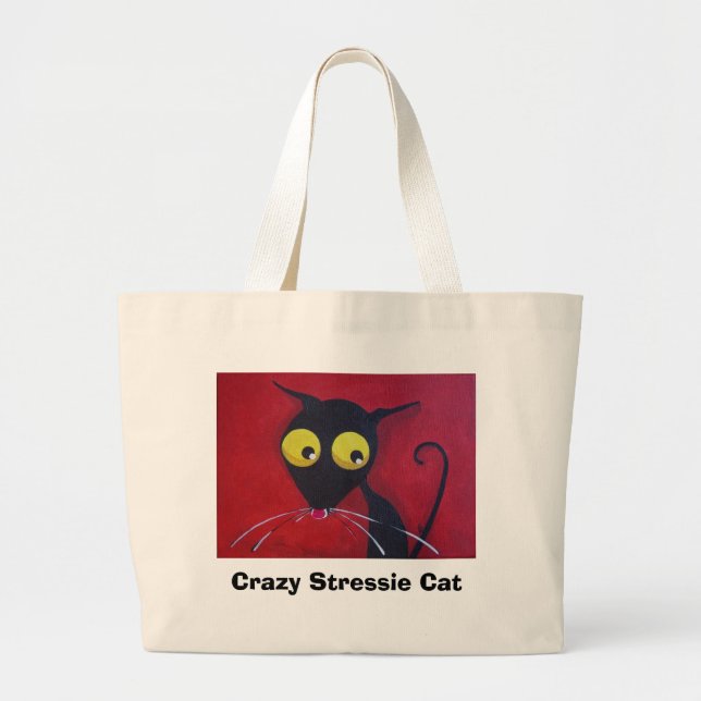 Crazy Stressie Cat Large Tote Bag (Front)