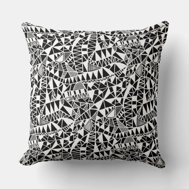 Crazy Structure Pattern 060423 - White on Black Cushion (Front)