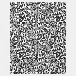 Crazy Structure Pattern 060423 - White on Black Fleece Blanket