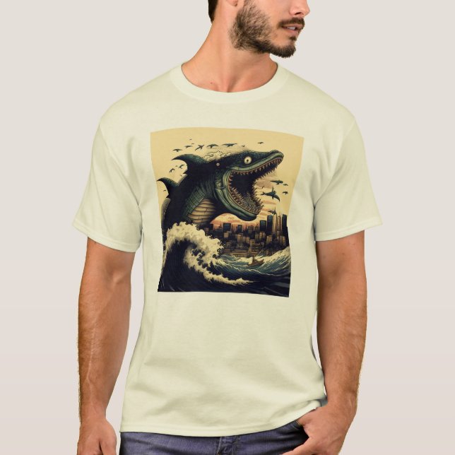 Crazy Sushi Shark Anime Attacking  T-Shirt (Front)