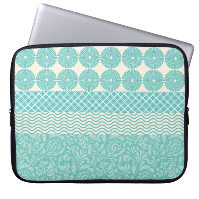 Crazy Teal Blue Patterns Circles Floral Plaid Wave Laptop Sleeve (Front)